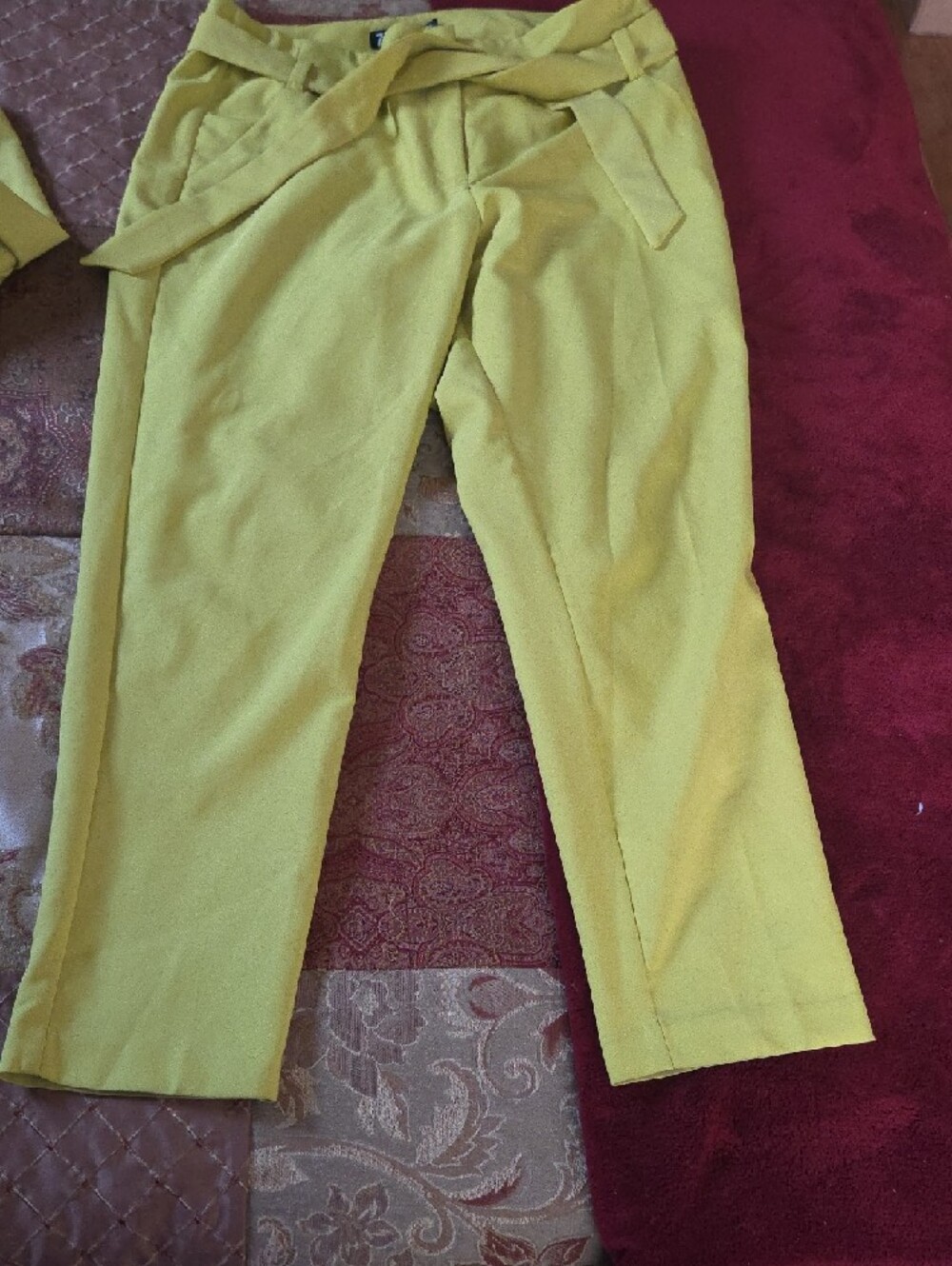 New York & Company Bright Yellow Belted Pantsuit - Picture 4 of 6